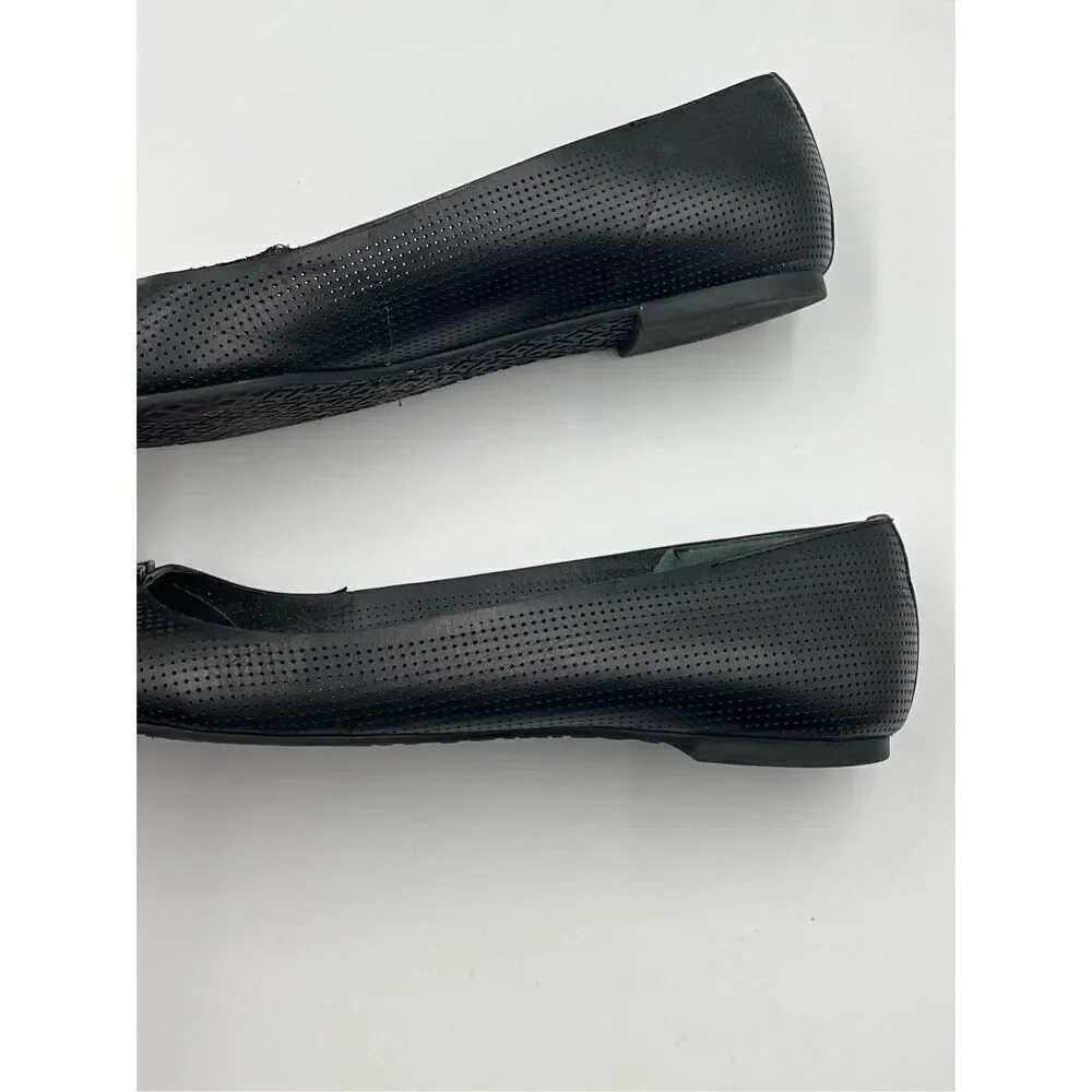 Tory Burch Lowell 2 Perforated Black Leather Ballerina Ballet Flat w Logo Size 7
